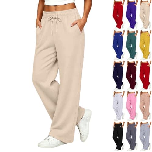 Sweatpants for Women UK Drawstring Elastic Waist Wide Leg Joggers for Women | Lightweight Casual Loose Fit Ladies Lounge Pants With Pockets Soft Comfort Baggy Sweatpants For Gym Biker Running