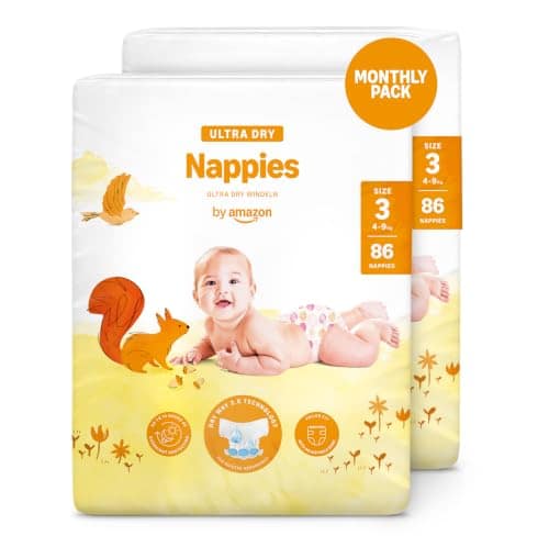 By Amazon Ultra Dry Nappies - Size 3 (4-9 kg) - 172 count (2 packs of 86)