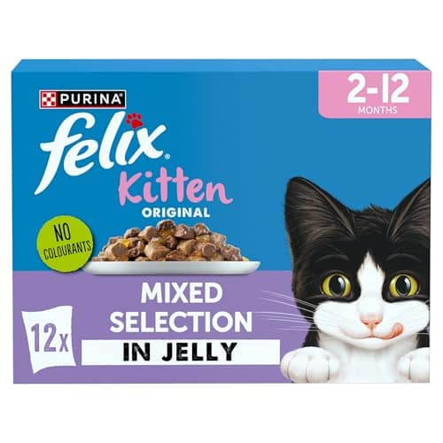 FELIX Original Kitten <1 Wet Cat Food Mixed Selection in Jelly Salmon, Lamb, Chicken, White fish 12 x 85g Pouches (Pack of 4)
