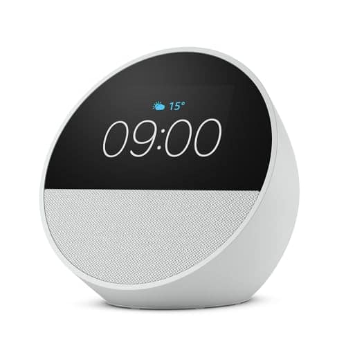 Echo Spot (newest gen), Smart alarm clock with vibrant sound, Glacier White, with Alexa+ Early Access