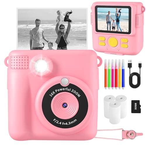 Kids Instant Print Camera with Paper, 1080P, 32GB SD Card