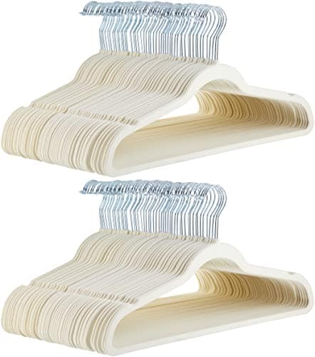 Amazon Basics Slim Velvet Non-Slip Suit Hangers - 100-Pack, Ivory