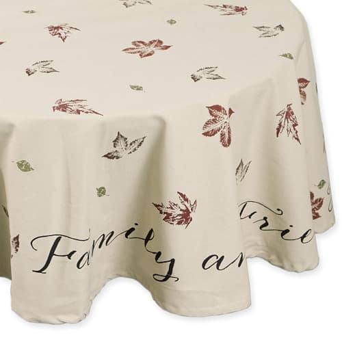DII Rustic Autumn Leaves Kitchen Collection Thanksgiving & Fall Table Décor, Tablecloth, 70" Round
