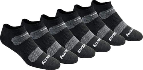 Saucony Men's Multi-Pack Mesh Ventilating Comfort Fit Performance No-Show Socks, Black Basic (6 Pairs), Shoe Size: 6-9