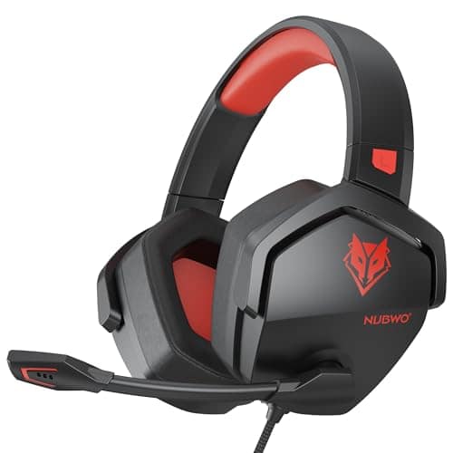 NUBWO N16 Gaming Headsets for Xbox, Ps5, Ps4, PlayStation, PC, Switch, Mac - Over Ear Headphones with Microphone, Stereo Sound, Wired Xbox Headet with 3.5mm Audio Jack (Black Red)