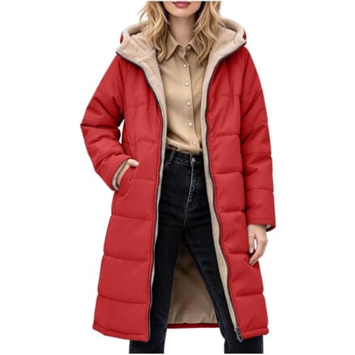 Women’s Long Winter Puffer Coat, Warm Fleece Full-Zip Jacket