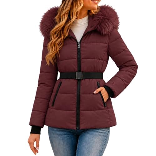 Women’s Winter Puffer Ski Jacket with Faux-Fur Collar