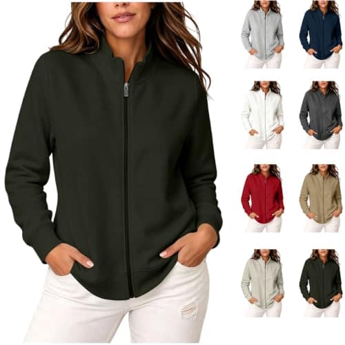 Ladies Lightweight Jacket with Stand Collar, Hoodless Zip-Up Sweatshirt
