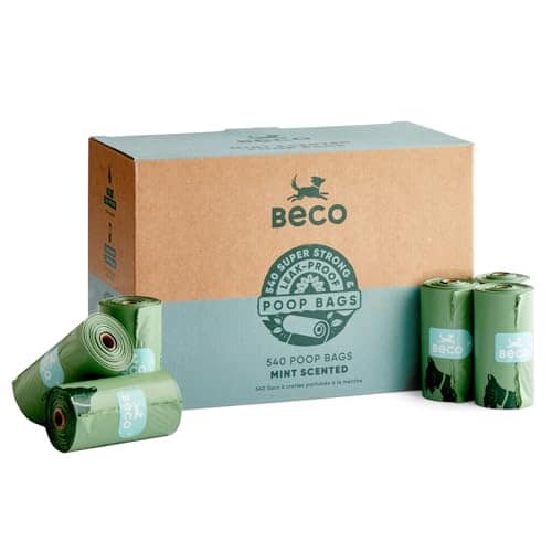 Beco Dog Poo Bags, 94% Recycled Plastic Mint Scented Refill Rolls, 540 Bags