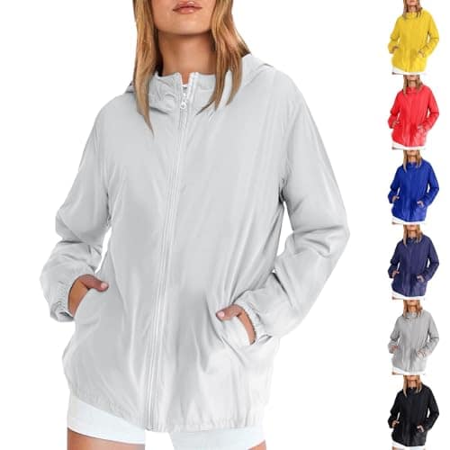 Lightweight Waterproof Jacket for Women, Quick-Dry Hooded Raincoat with Pockets