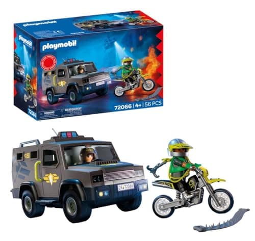 Playmobil City Action SWAT Vehicle, With Police Officer, Criminal Motorcycle and Spike Strip, Children's Toy for Ages 4 and Up, 72066