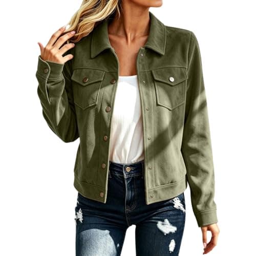 Women's Faux Suede Jacket with Turn Down Collar