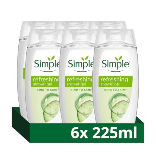 Simple Kind to Skin Refreshing Shower Gel pack of 6 body wash with natural cucumber extract for dry
