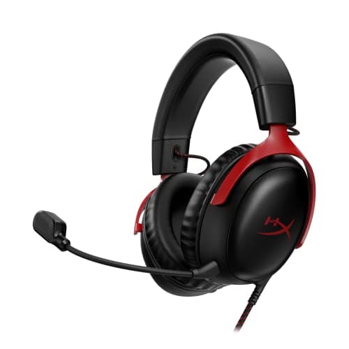 HyperX Cloud III – Wired Gaming Headset, PC, PS5, Xbox Series X|S, Angled 53mm Drivers, DTS, Memory Foam, Durable Frame, Ultra-Clear 10mm Mic, USB-C, USB-A, 3.5mm, Black/Red