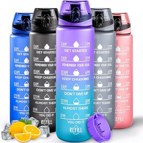 Active 100 Water Bottle 1L Sports Water Bottle With Time Markings, Dishwasher Safe Leak-Proof Water Bottles, BPA Free Non-Toxic Drinks Bottle For Running, Cycling, School & Gym (Purple Gradient)
