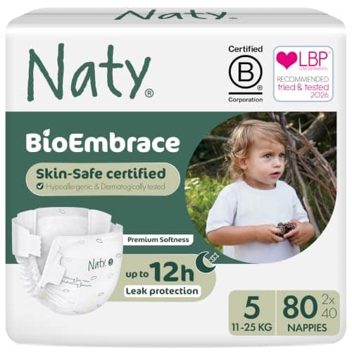 Naty BioEmbrace Baby Nappies, Sensitive Skin, Size 5 (11-25kg), 80 Count