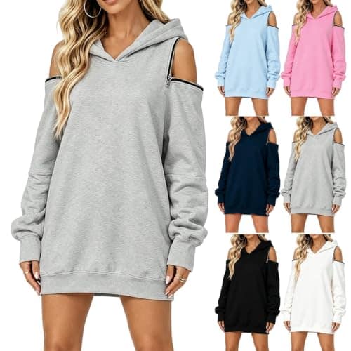 Women's Long Off-Shoulder Hoodie, Oversized Hooded Pullover