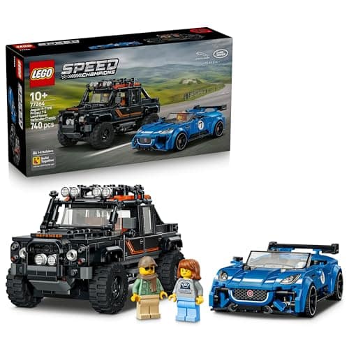 LEGO Speed Champions Jaguar Project 7 & Land Rover Defender - STEM Model Kit w/ 2 Car Toys & 2 Driver Minifigures - Birthday Gift for 10+ Year Old Boys - 77264