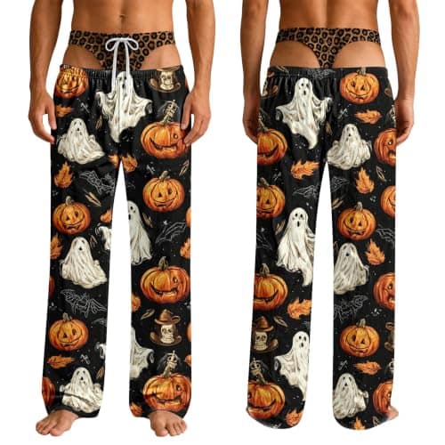 Men's Halloween Print Pyjama Bottoms with Elastic Waist
