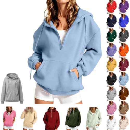 Solid Colour Half-Zip Oversized Hoodie for Women