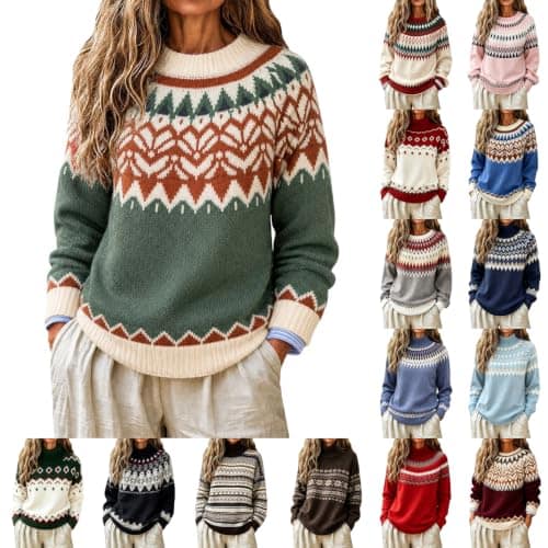 Women's Fair Isle Knitwear Sweater for Autumn and Winter