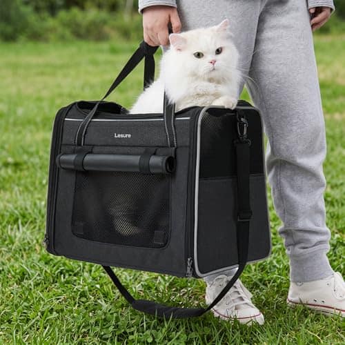Lesure Foldable Cat Carrier for Travel - Stable Soft Sided Pet Transport Carrier Bag with Breathable Mesh