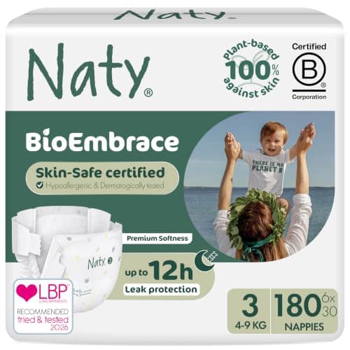 Naty BioEmbrace Baby Nappies, Sensitive Skin, Size 3 (4-9kg), 180 Count
