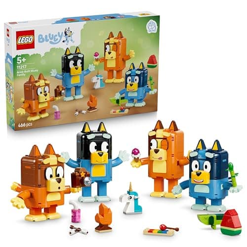 LEGO Bluey Brick-Built Bluey Family - Educational Toy incl. 4 Figures w/Changing Expressions & Accessories - Montessori Set - Birthday Gift for 5+ Year Old Girls & Boys - 11217