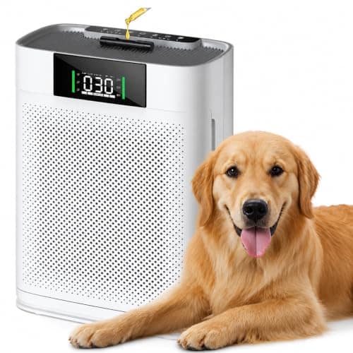 OUNEDA ZY3866G Air Purifier for Large Rooms & Home, Up to 2300 Sq Ft, H13 HEPA Air Cleaner for Pet Hair, Smoke & Odours, PM2.5 Air Quality Monitor, Quiet Sleep Mode, Child Lock, Aromatherapy, White