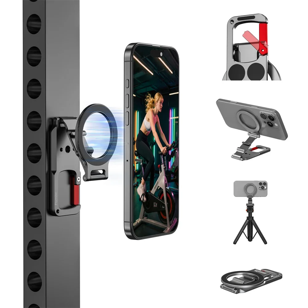 Magnetic Phone Mount for MagSafe Maglock Tripod Adapter Magnet Golf Gym Workout Stand Metal Carabiner Dual Holder for iPhone 17, image 1 of 6
