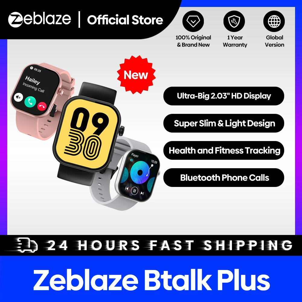 New Zeblaze Btalk Plus Voice Calling Smartwatch 2.03'' HD Color Display Health and Fitness Tracking Smart Watch for Men Women, image 1 of 6