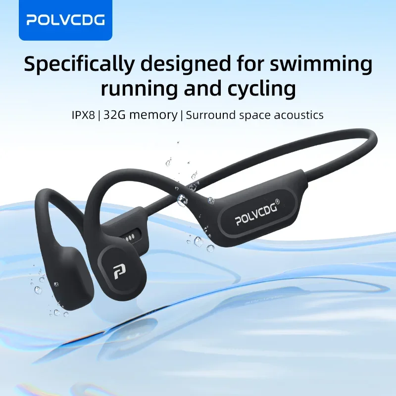 POLVCDG X9 Bone Conduction Earphones 32G IPX8 Waterproof Open Design for Swimming Running Cycling Hanging Earphones, image 1 of 6