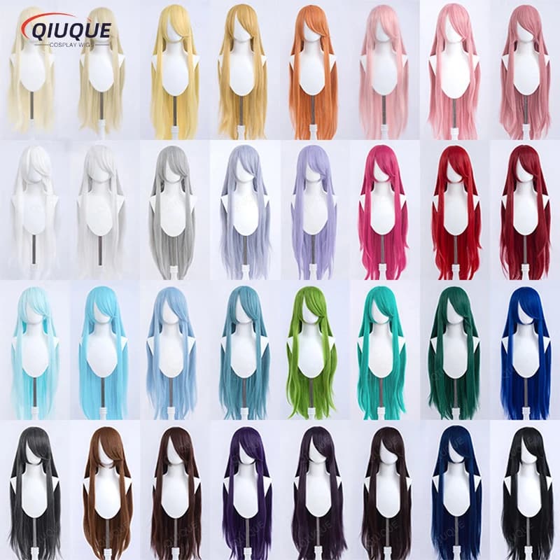 80 Colors 100cm Long Straight Cosplay Wig Anime Compatible Universal Omopinenet Heat Resistant Synthetic Hair Wigs + Wig Cap