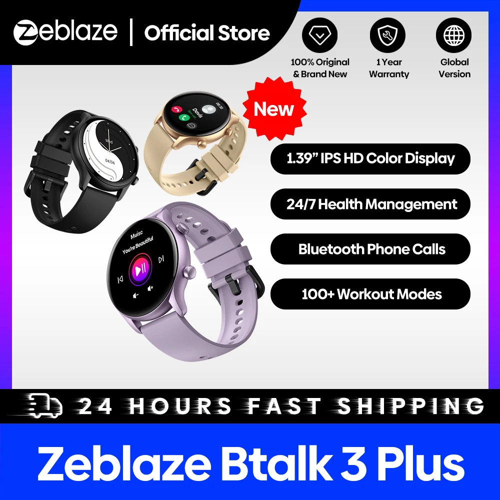 New Zeblaze Btalk 3 Plus Voice Calling Smart Watch 1.39'' Large HD Color Display Fitness Tracking Smartwatch for Men and Ladies, image 1 of 6