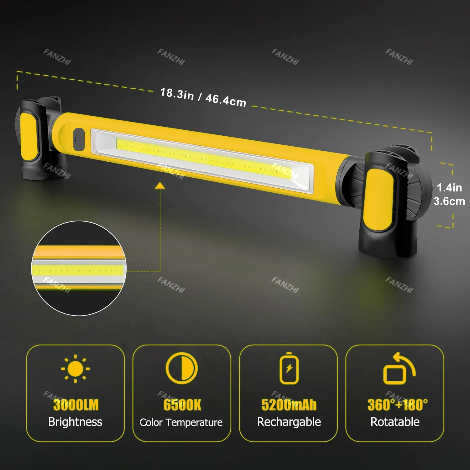 Super Bright Magnetic Work Light Built-in 5200mAh Rechargeable Battery Underhood Work Lamp Bar For Car Repair Outdoor Lighting, image 1 of 6