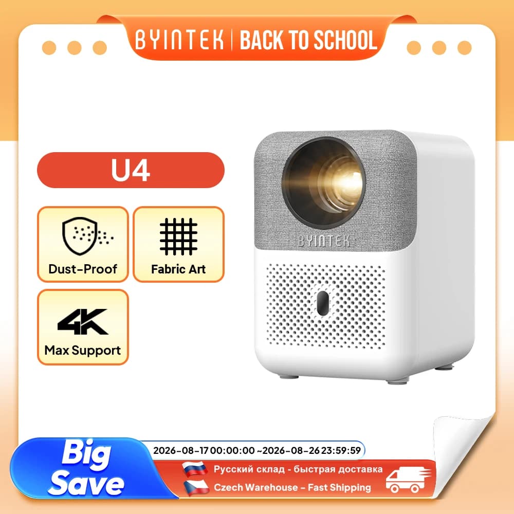 BYINTEK U4 LOVE 1 Smart Mini Home Theater Projector 4K 1080P Video Android WIFI for Smartphone Cinema, image 1 of 6