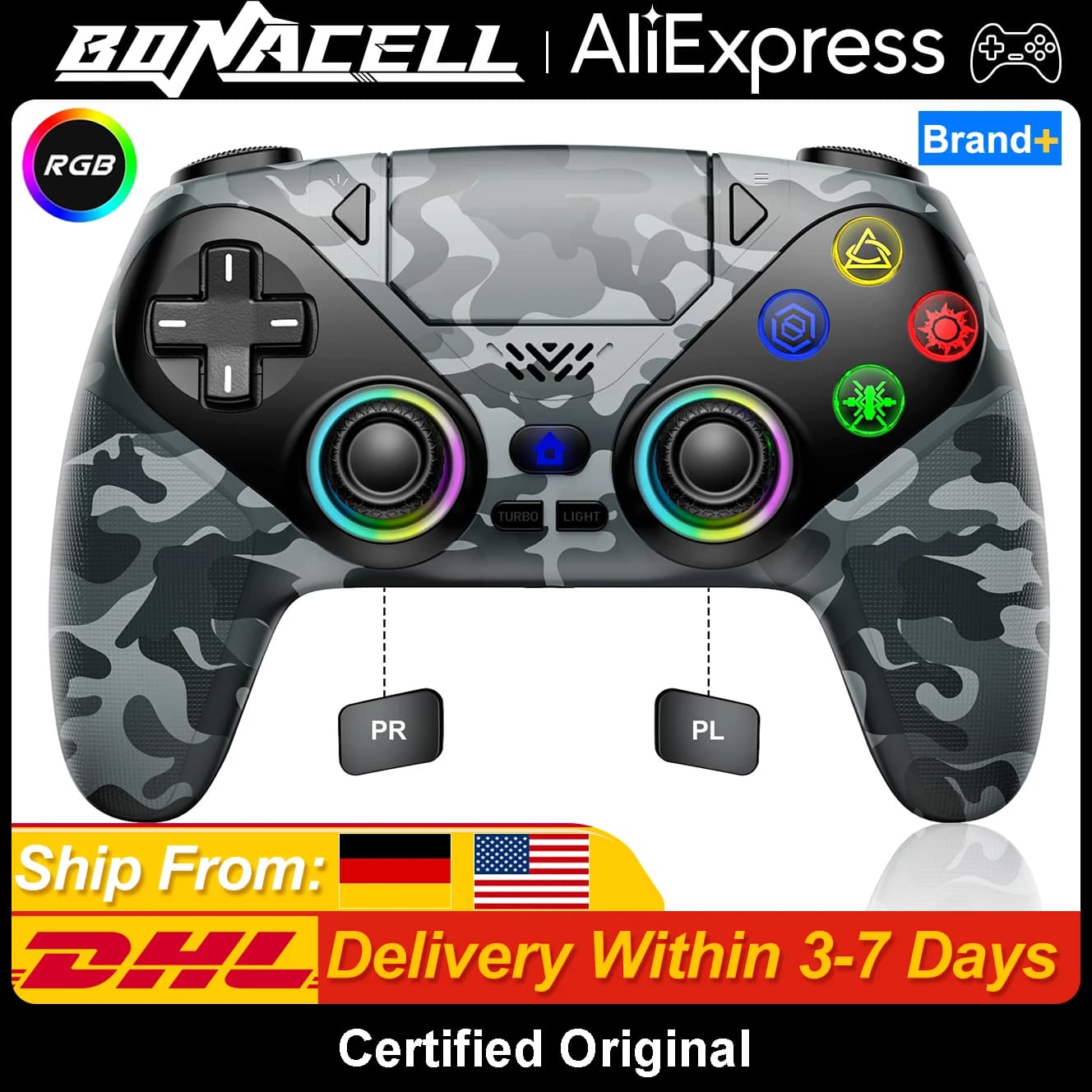 For PlayStation 5 PS5/PS5 Pro/Slim/PC Controller,RGB Light Wireless Gamepads Marco/Turbo Func Hall Effect Joystick Game Control, image 1 of 6