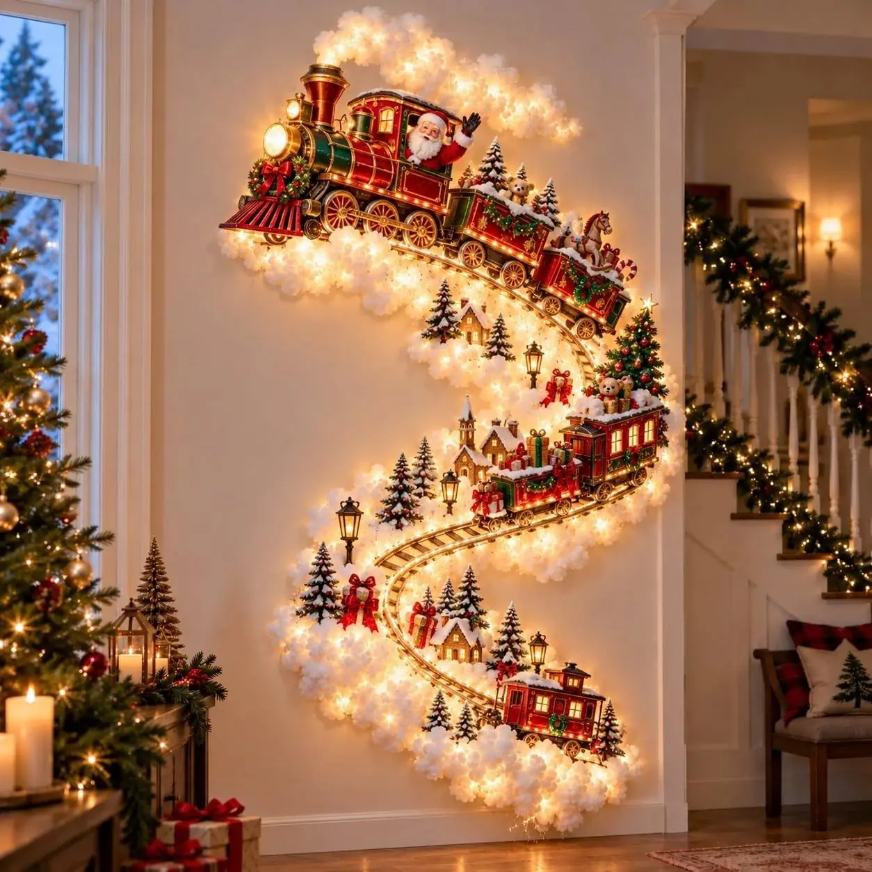 Christmas Magic Trail Wall Light-LED Glowing Christmas Scene Wall Decoration,Santa Sleigh Reindeer Hanging Decoration for Party, image 1 of 6