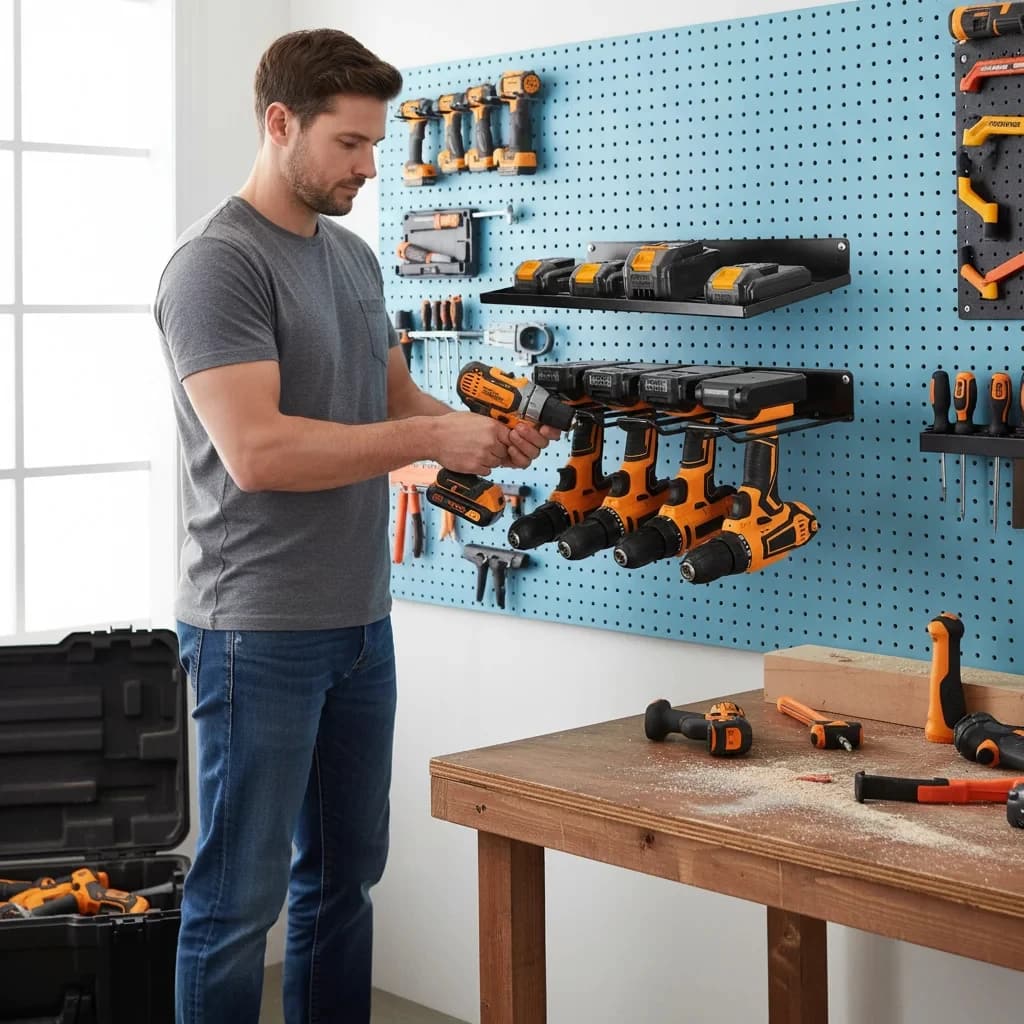 Power Tool Wall Mount Holder Heavy Duty Pegboard Wall Storage Tool Set Drill Screwdriver Storage Rack for Workshop/Garage