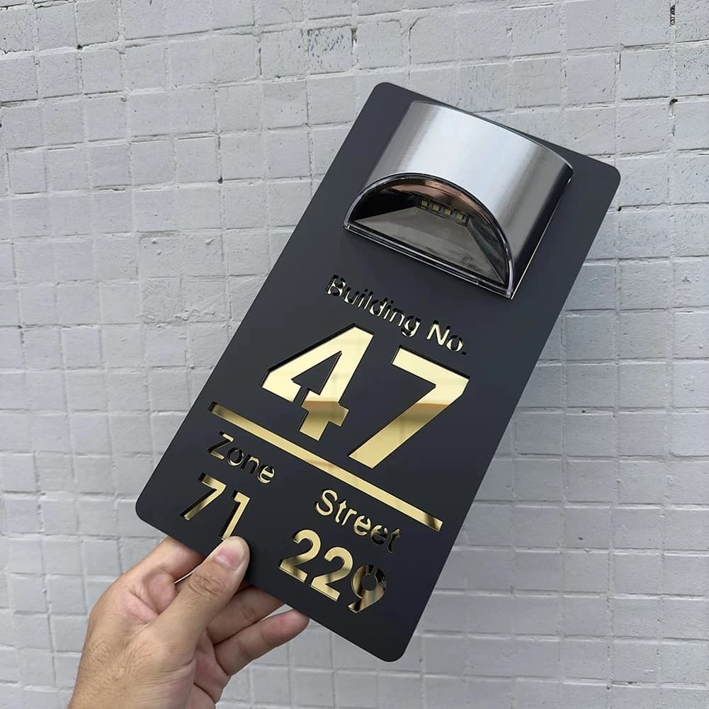 Personalized Solar LED House Number Sign, Custom Acrylic Lighted Address Plaque with Family Name, Outdoor Door & Wall Decor, image 1 of 6