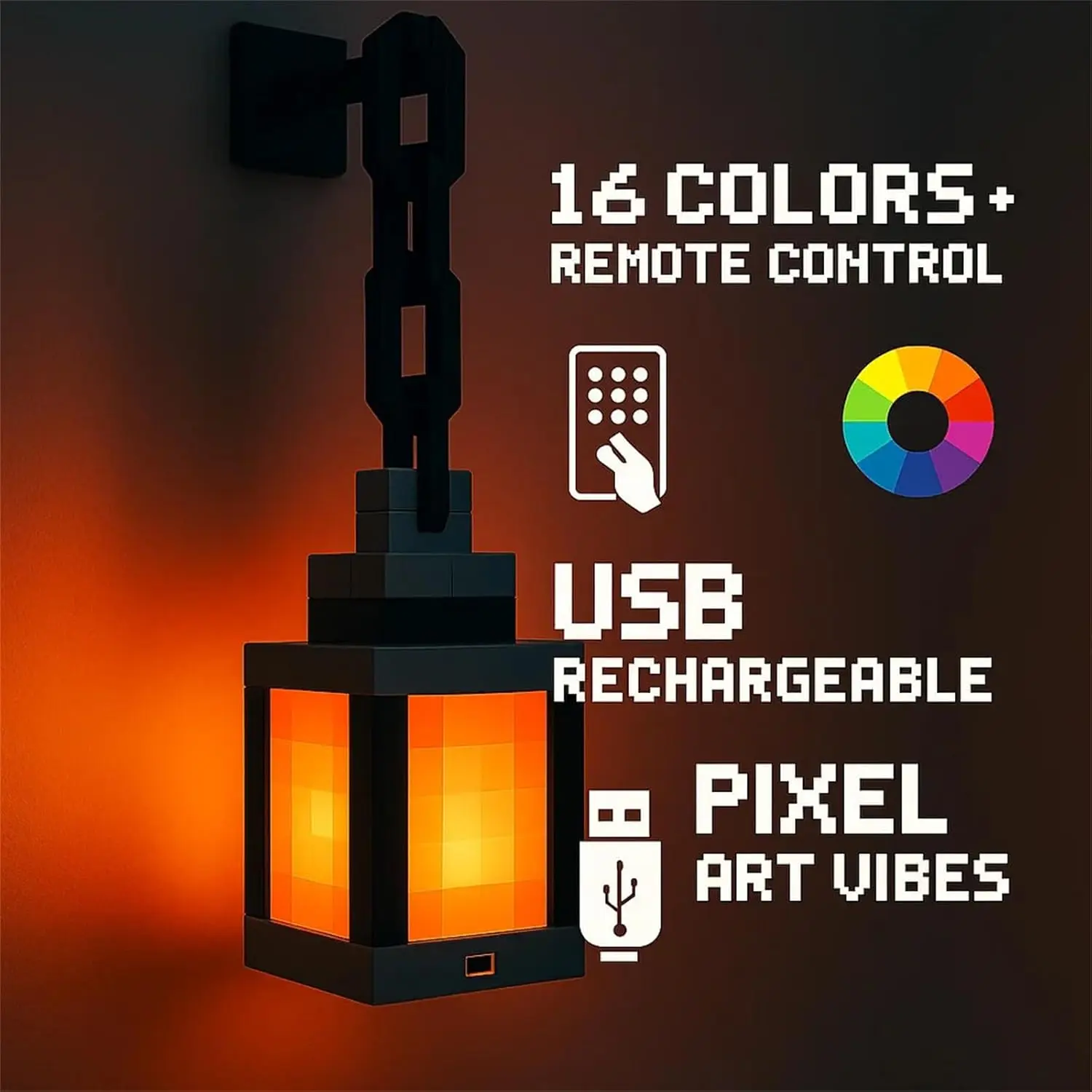 Pixel Style Night Light Portable Lantern Tabletop Ornament 16 Colors Lantern DIY Interior Decoration Festival Atmosphere Light, image 1 of 6