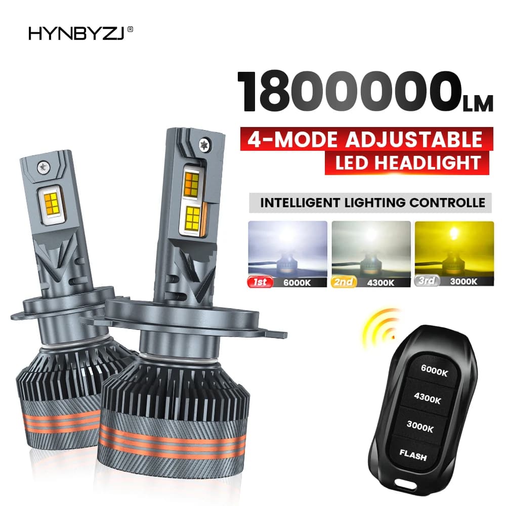 HYNBYZJ H7 LED H11 9005 HB3 9006 HB4 9012 H4 6000K 4300K 3000K LED Bulb Three Color Remote Control for Car Headlights Lights 12V, image 1 of 6
