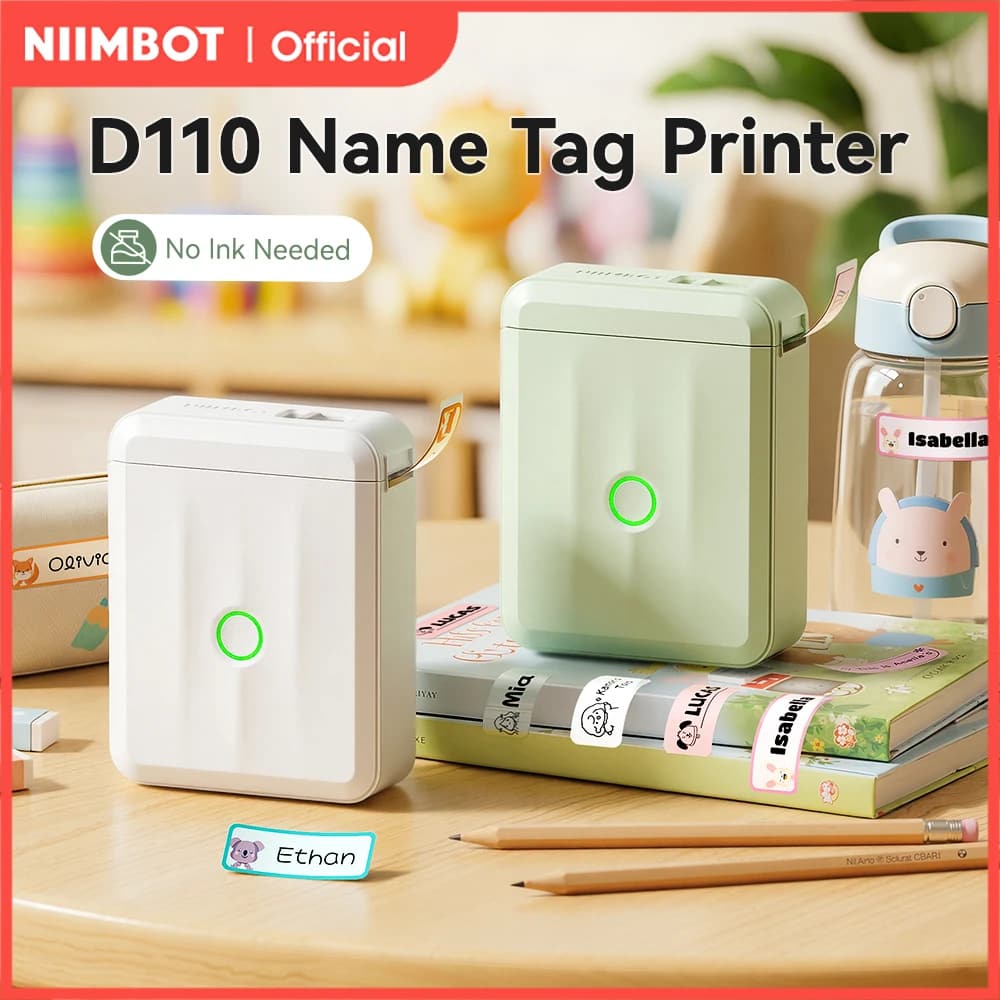 NIIMBOT D110 Upgraded Version Thermal Label Printer Mini Portable Name Tag Label Maker With Tape for Office Home Kitchen School, image 1 of 6