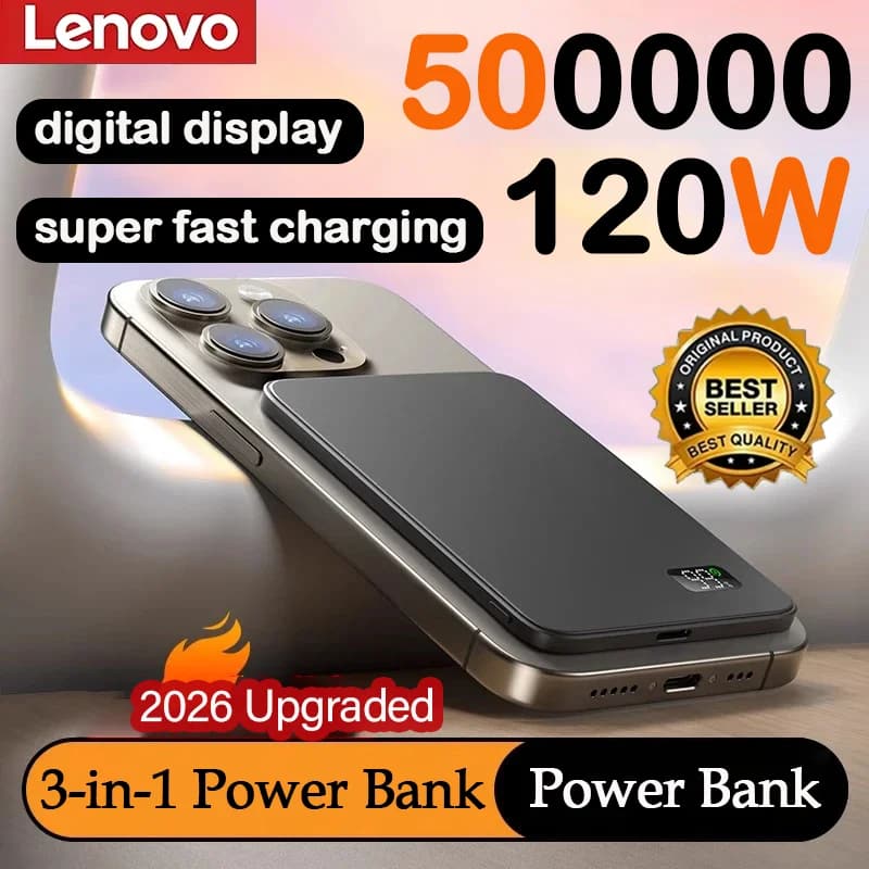 Lenovo 500000mAh Magnetic Wireless Power Bank Ultra Thin Portable CCC Certified Super Fast Charging LED Display Pack for MagSafe, image 1 of 6