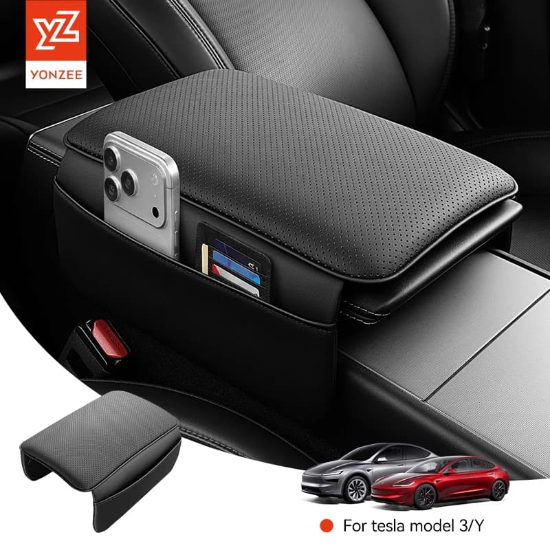 YZ For Tesla Model 3 Highland / Model Y Juniper 2026 dedicated center console armrest protection cover soft leather elbow pad anti-scratch interior accessories 2026 new car supplies with storage armrest, image 1 of 6
