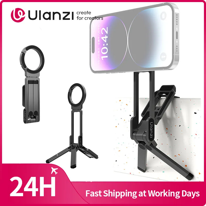 Ulanzi MA38 MagLock Phone Stand Magnetic Phone Stand for iPhone 16 15 14 13 with Hidden Hook for Slopes Walls, image 1 of 6