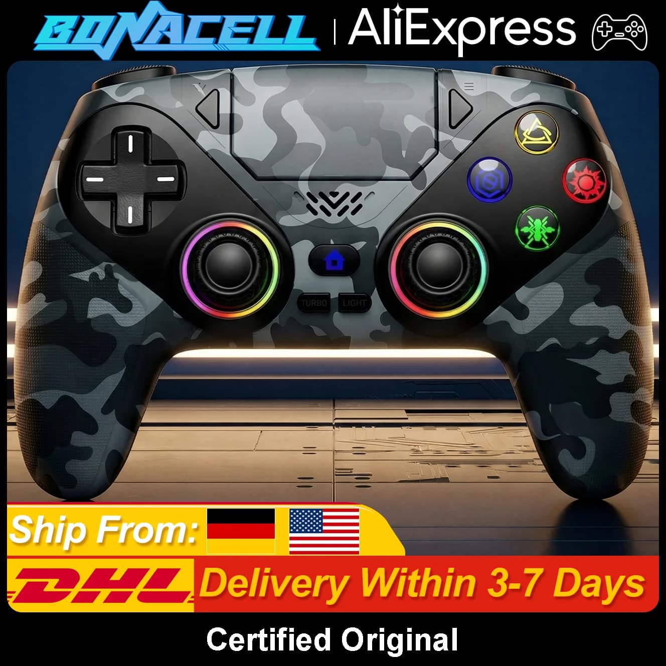 For PlayStation 5 PS5/PS5 Pro/Slim/PC Controller,RGB Light Wireless Gamepads Marco/Turbo Func Hall