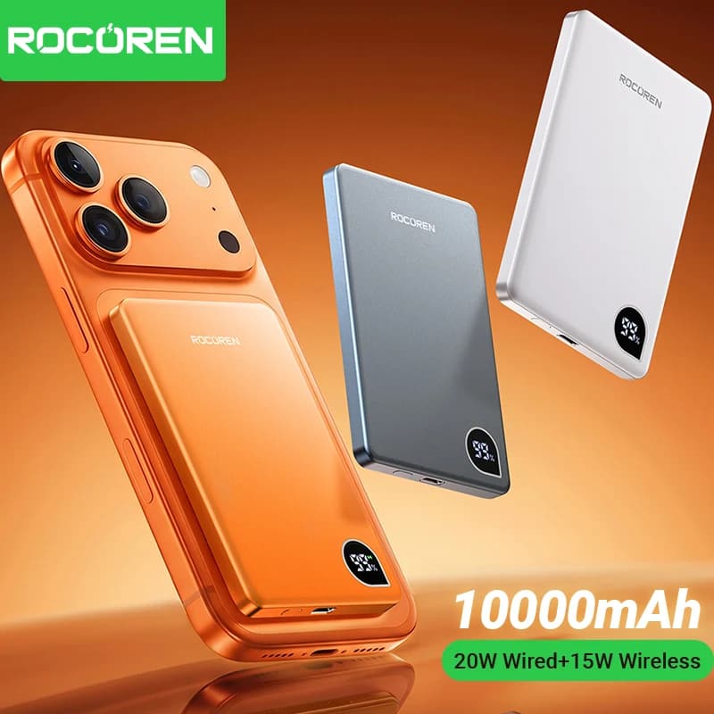 Rocoren 10000mAh Magnetic PowerBank Fast Charging 5000mAh Power Bank Portable Wireless Charger Battery For iPhone 17 16 Pro Max, image 1 of 6
