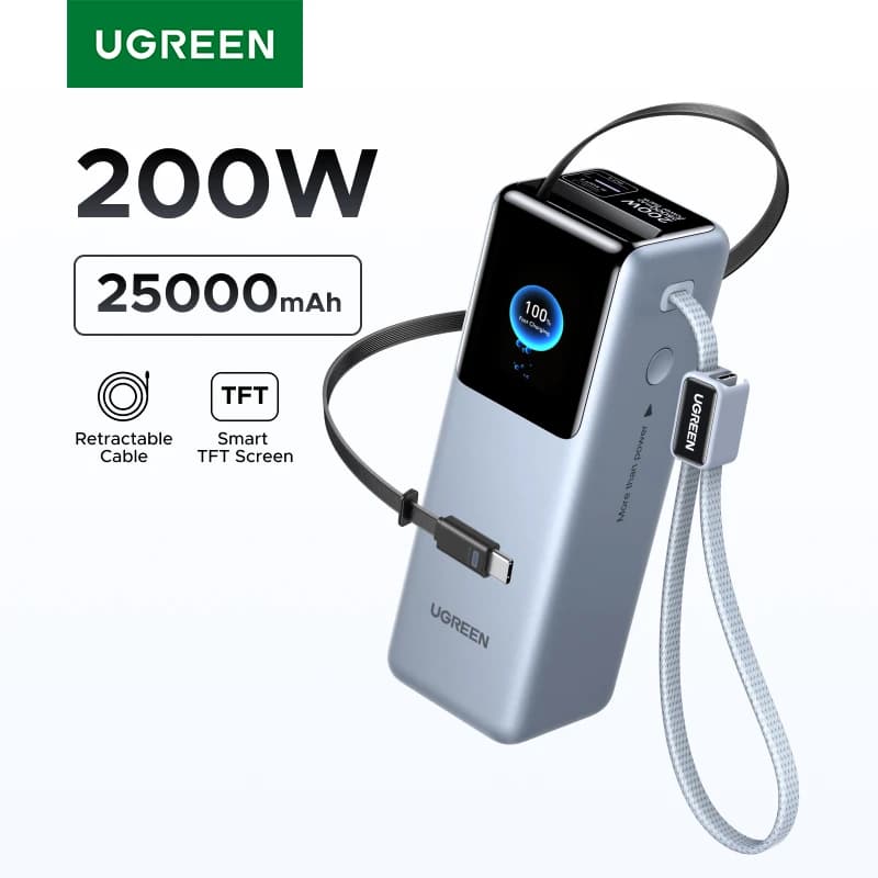 UGREEN Nexode Pro 200W 25000mAh Power Bank Retractable Cables Portable PD External Battery PowerBank for Laptop Fast Charge, image 1 of 6