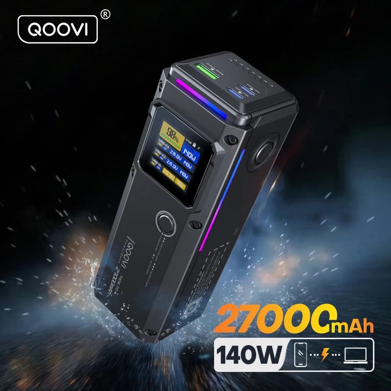 QOOVI 27000mAh Power Bank PD 140W Fast Charging Portable Battery Capacity Powerbank For iPhone